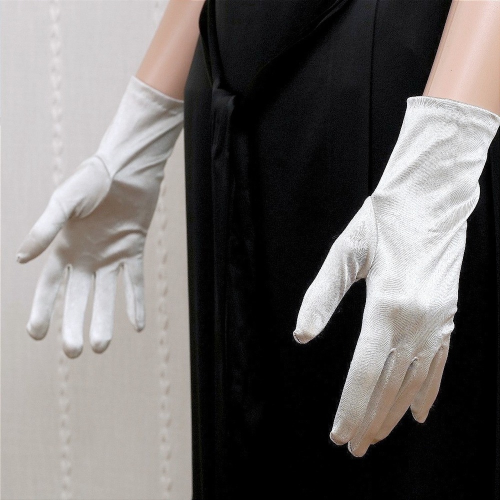 White Satin Wrist Length Gloves (2BL) Formal Dress‎ Gloves Prom Bridal